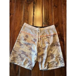 Honolua Swim Trunk Board Shorts Tropical Stripe Camo resort Vacation‎ Surf Sz 33
